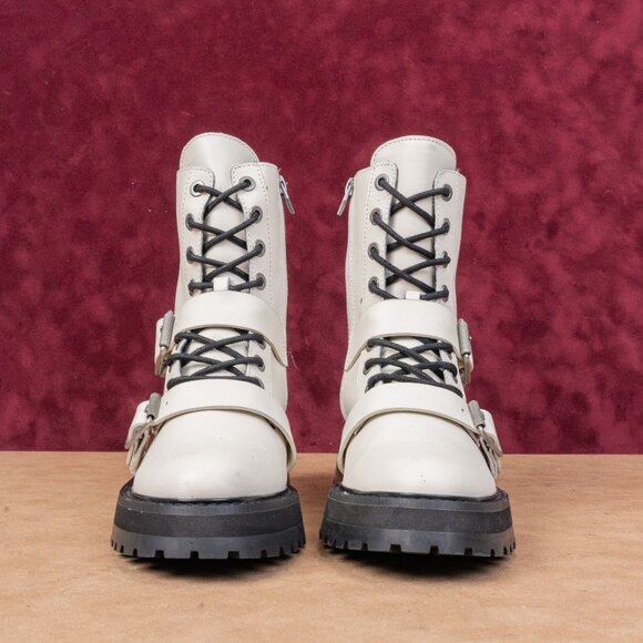 Dolce Vita Women Ronson Offwhite Leathe Lace-up Strap Combat Boots sz 7 - Picture 3 of 8